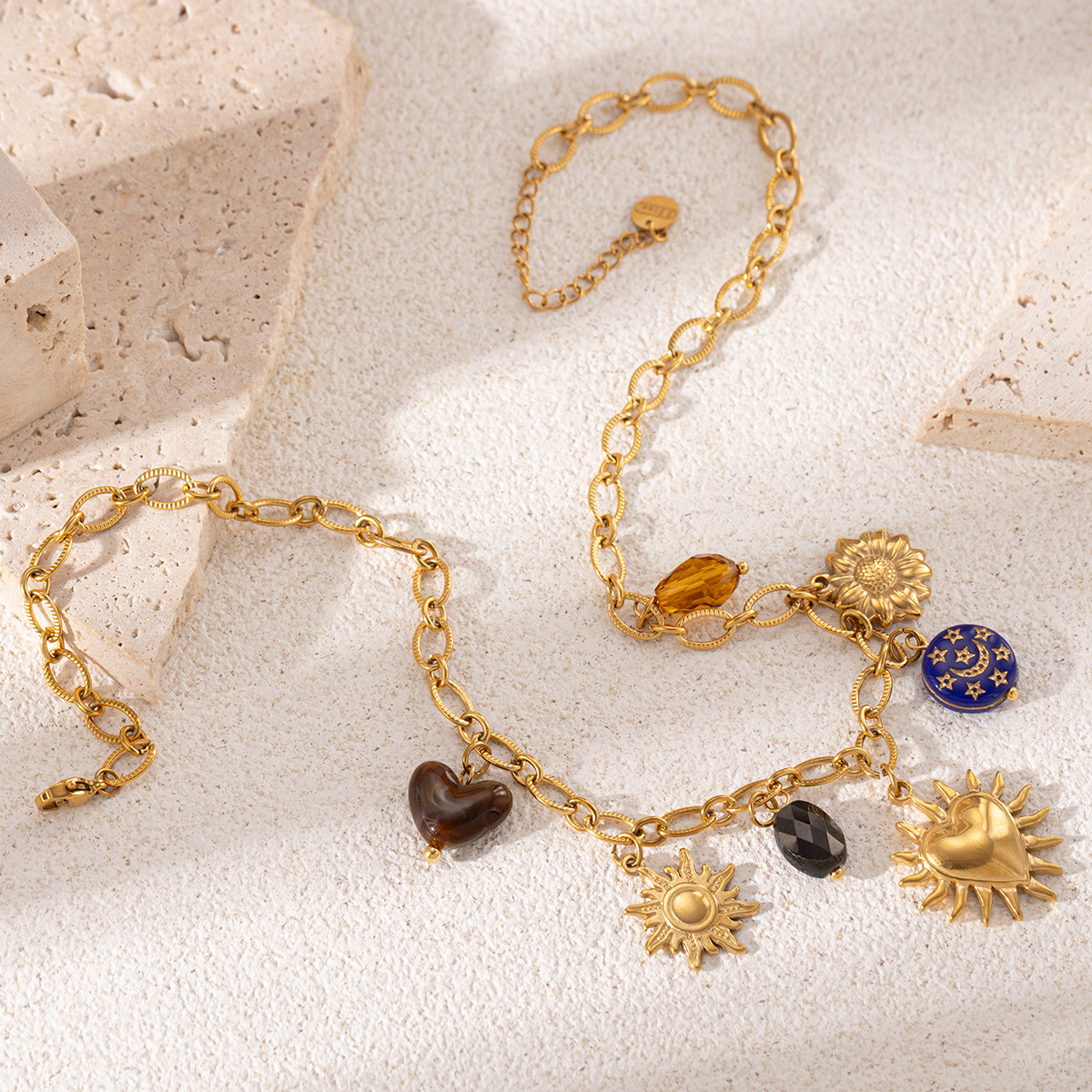 Collar de acero inoxidable TENA Europa y los Estados Unidos Collar de flores de sol de nicho de lujo ligero Acero de titanio no desvanecer joyas explosivas transfronterizas image 5
