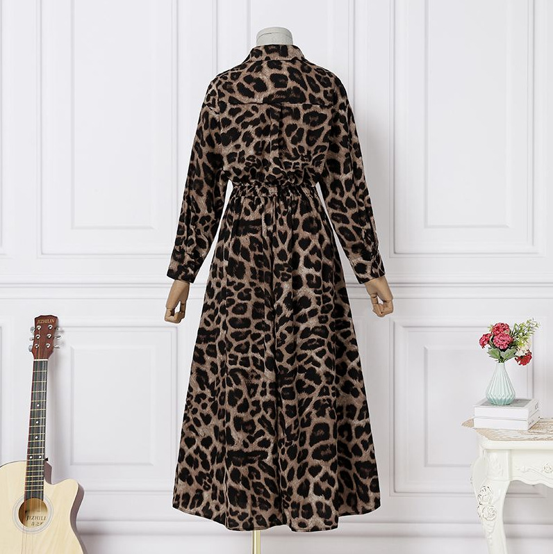 Women's Shirt Dress Casual Shirt Collar Printing Long Sleeve Solid Color Leopard Maxi Long Dress Street display picture 8