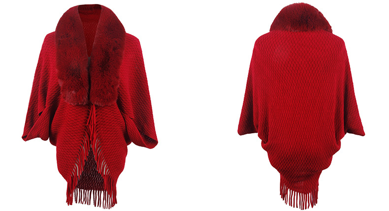Wollkragen gestrickter Quasten-Cape-Mantel für Damen mit modischem Cape_voghion.com