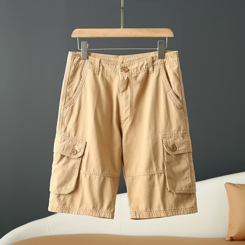 [Direct Sales] Multi-Pocket Cargo Shorts for Men, Summer New Style Washed Cotton Wear-Resistant Casual Pants, Loose Breeches
