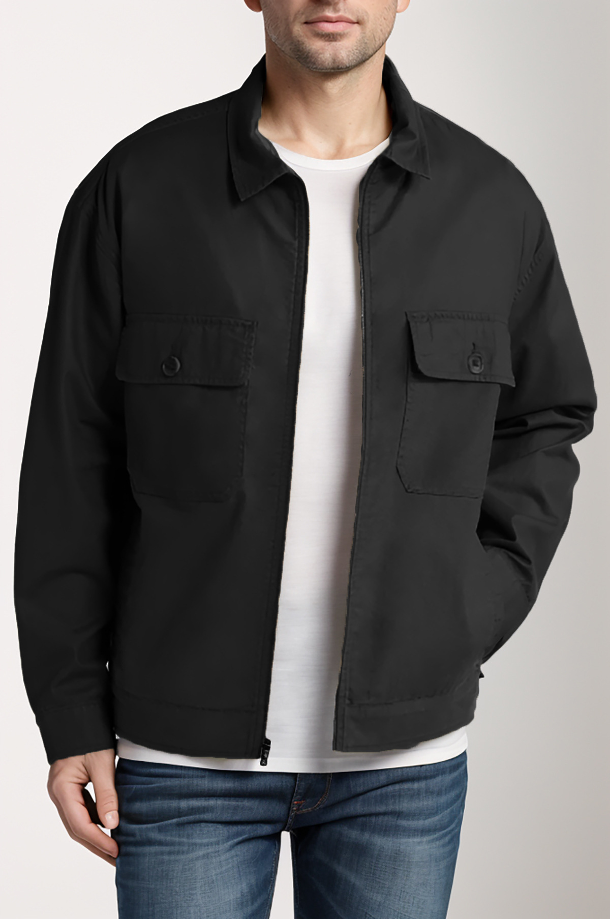 Minimalist Men's Jacket Solid Color Collar Lightweight Cardigan_voghion.com