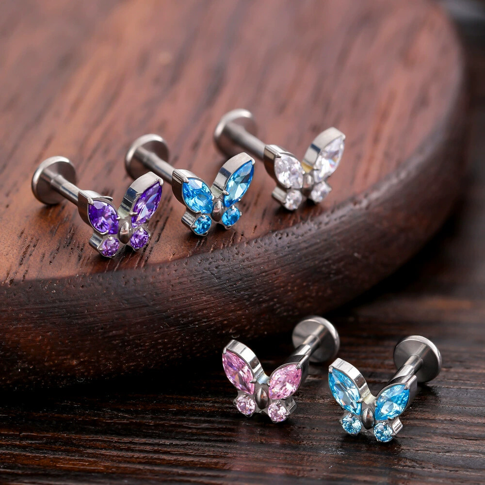 Pointed labret stud close-up product detail