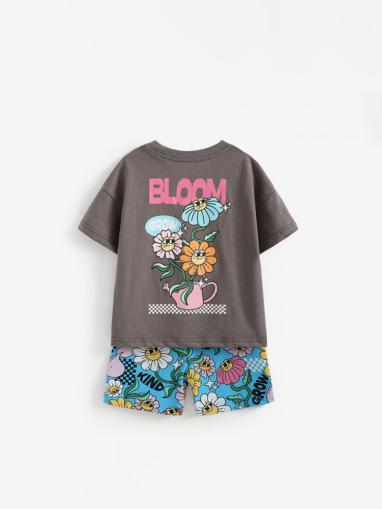 Malwee transfronterizo niños y niñas moda extranjera de moda set de verano nuevo cuello redondo de manga corta ropa de niños pequeños y medianos europeos