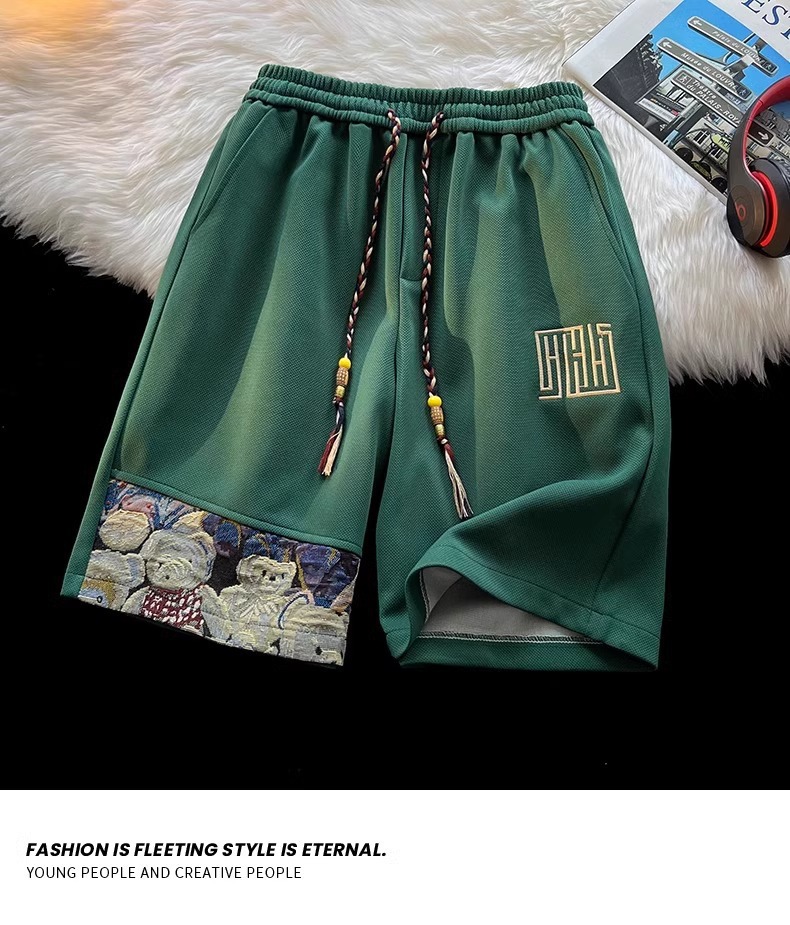 Men's Waffle Shorts Bear Design Casual Loose Drawstring Sporty_voghion.com