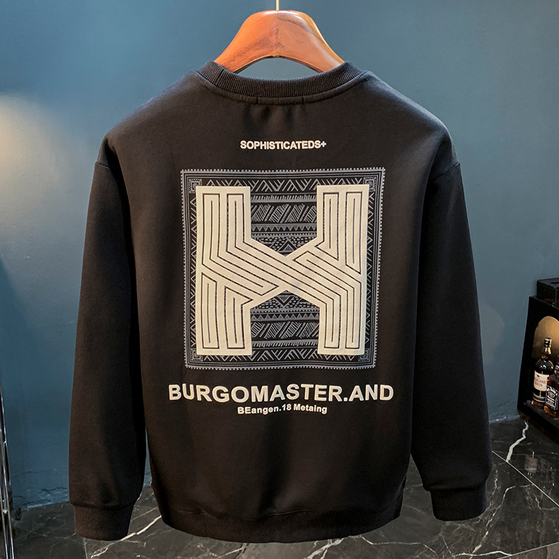 Printed Loose Sweatshirt for Men in Spring and Autum New Long-Sleeved Thin Jacket Classy Round Neck Pullover Knitwear Top for Men