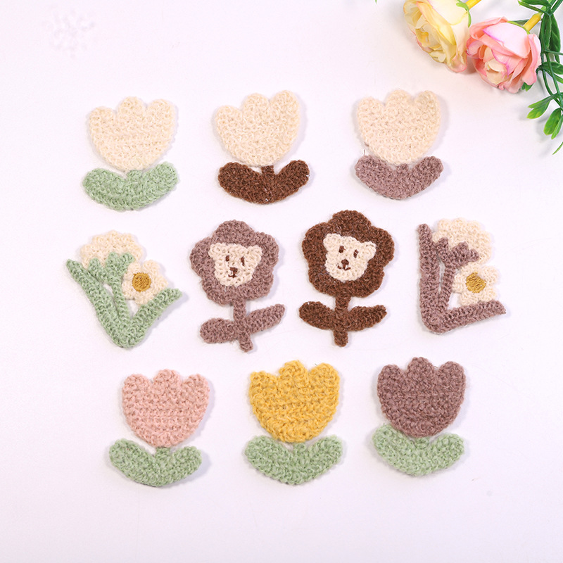 电脑绣花厂新款刺绣花朵补丁贴可爱卡通创意郁金香熊头花刺绣布贴