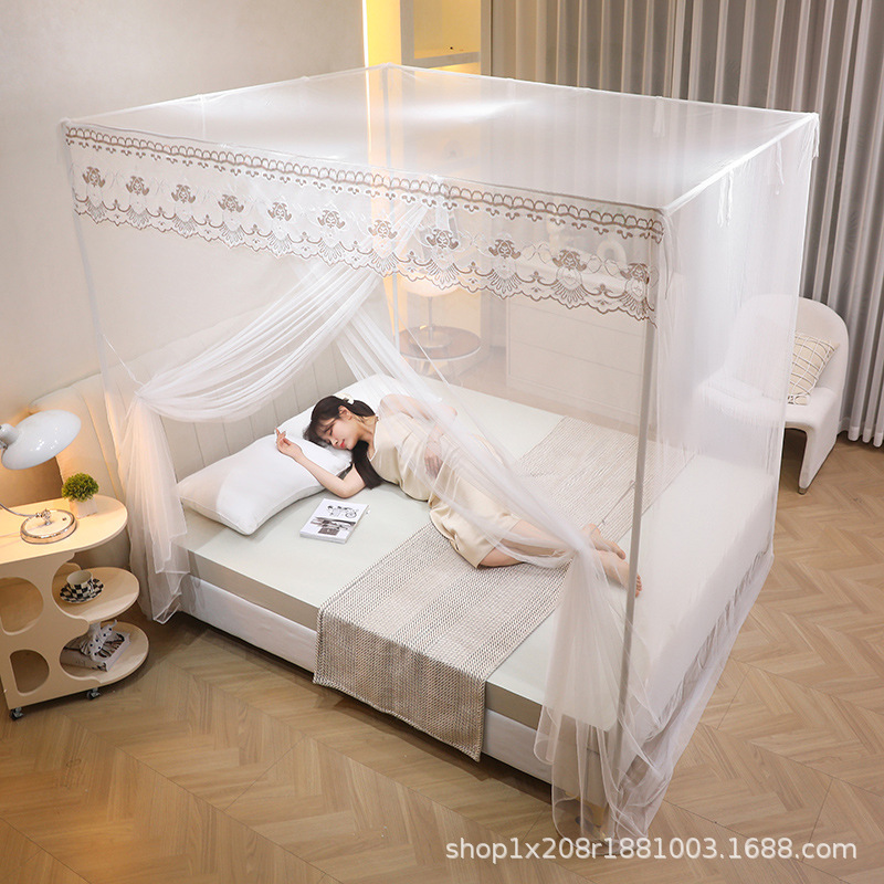 Mosquito Net for Home Bedroom with Painted Floor-Standing Frame, Single-Door, Fully Enclosed, Double, for 1.5m Beds, 2025 New Model