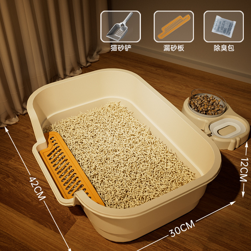 ペット用品猫砂盆半閉鎖開放式通気無臭猫トイレ大空間飛散防止猫砂盆|undefined