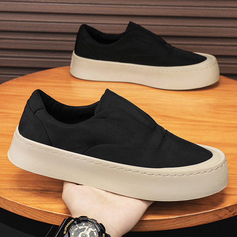 Men's Shoes 2025 Popular Slip-On Trendy Lazy Ice Silk Canvas Shoes New Stitching Loafers Casual Shoes