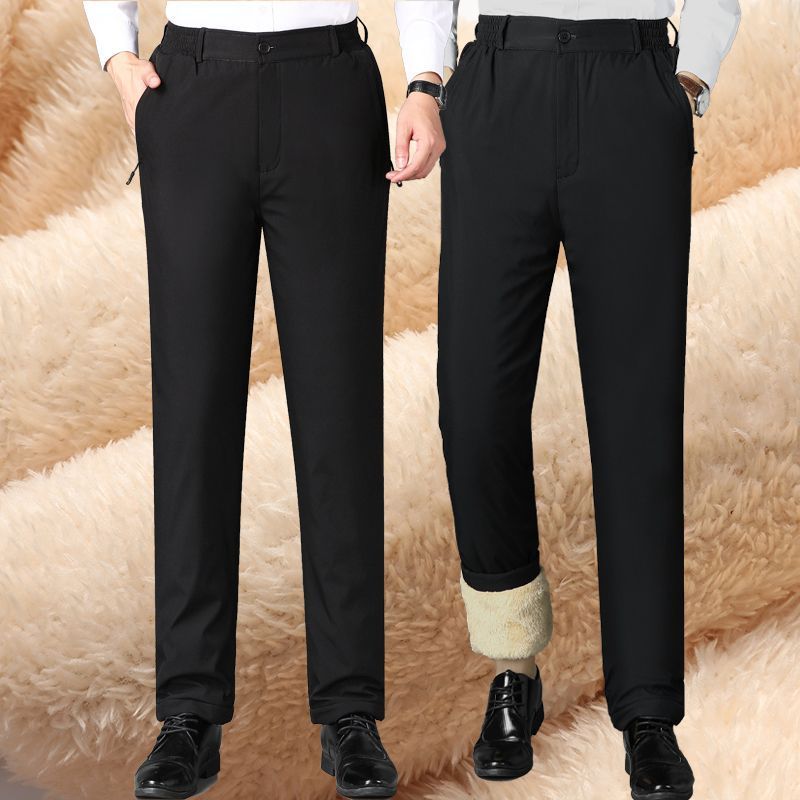 Men's High-Waisted Lamb Wool Pants with Fleece Lining and Thickening, Loosely Fitted Waist, Outer Wearing Casual Cotton Pants for Middle-Aged and Elderly Men