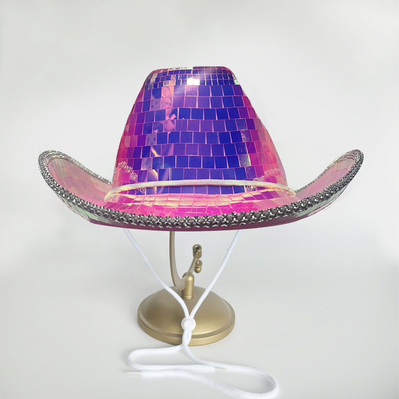 Sombrero de Vaquero Láser con Espejo PET Colorido, Sombrero de Fiesta, Decoración Genial para Bailar, Lentejuelas, Estilo Occidental, Fantasía