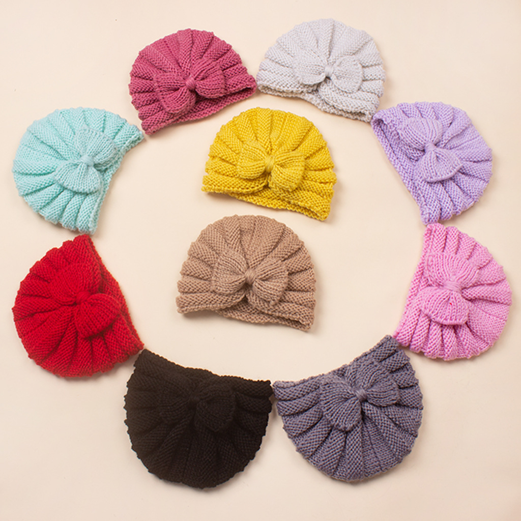 70g Weight Hat Classification Wool Cap Hats Type Daily Occasion Solid Color, Bow Knot Pattern Winter, Spring, Autumn Season Children Unisex Gender Knitted Design Fashion Style Children Unisex Fashion Solid Color Bow Knot Knitted Wool Cap 11