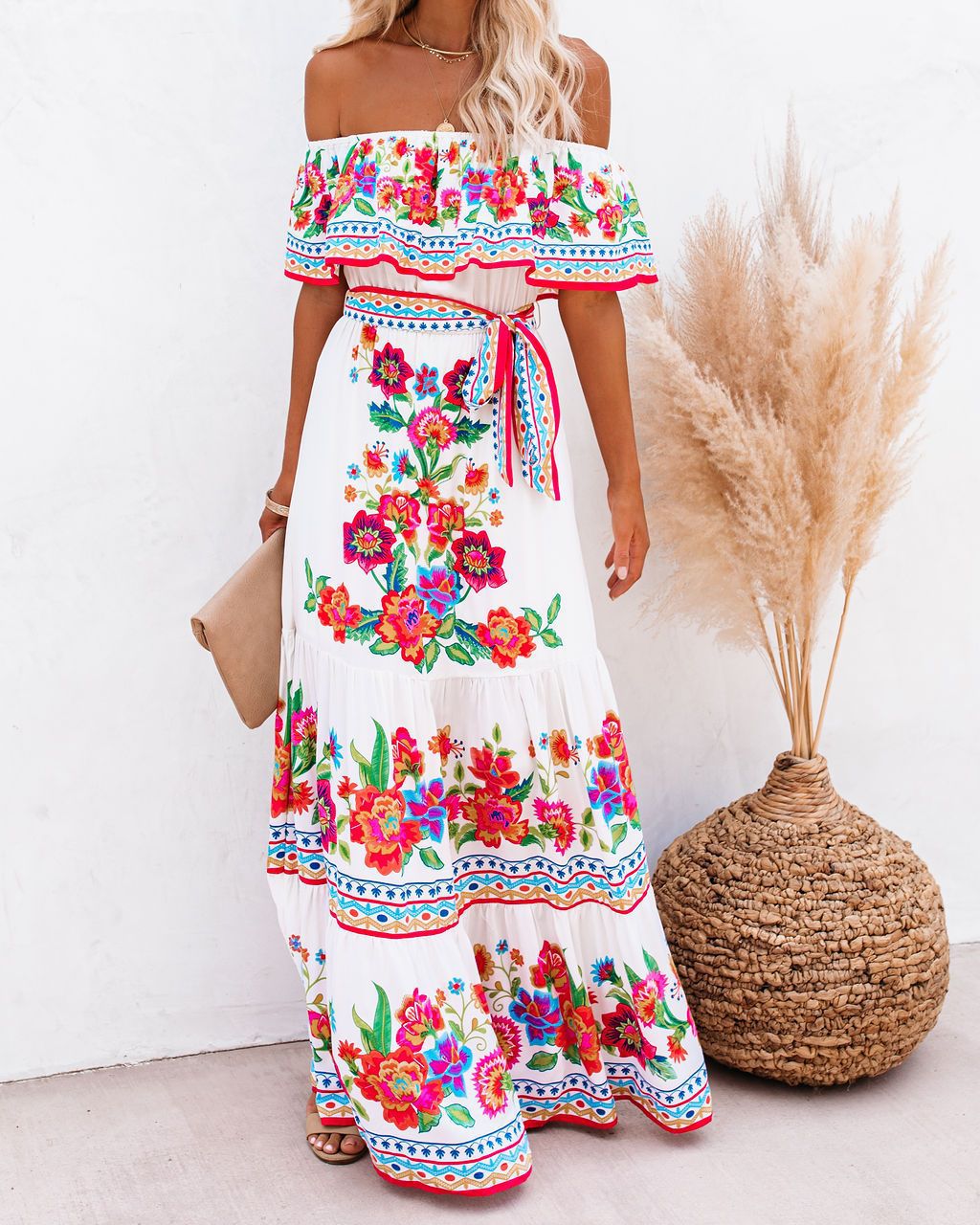 Women's Swing Dress Vintage Style Off Shoulder Printing Short Sleeve Flower Maxi Long Dress Daily Party display picture 2