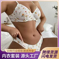 Эксклюзивный комплект нижнего белья с кружевным бюстгальтером на косточках, французский стиль, пасторальный стиль, мелкий цветочный принт, индивидуальный пошив.