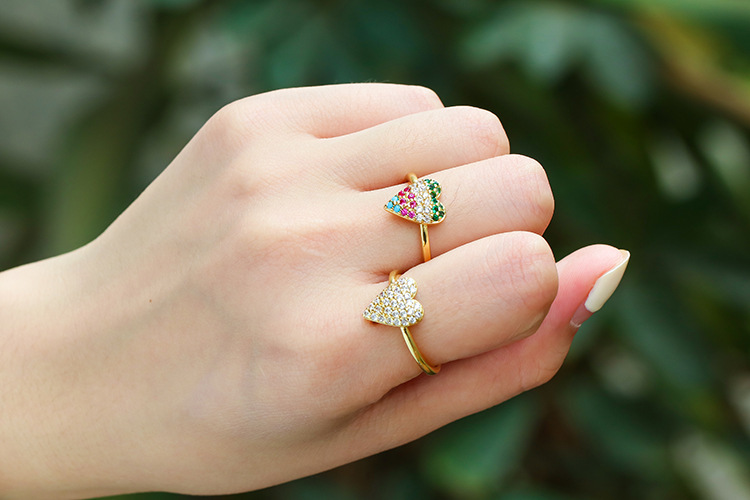 Birthday Occasion Copper Material Fashion Colored Diamond Peach Heart Opening Adjustable Ring