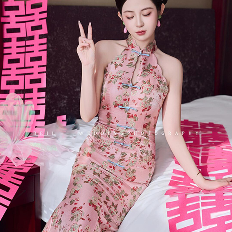 New Chinese Morning Gown Dress Female Bride Retro Slim-fit High-end Light Luxury Elegant High-end Sense Toasting Dress Long dress