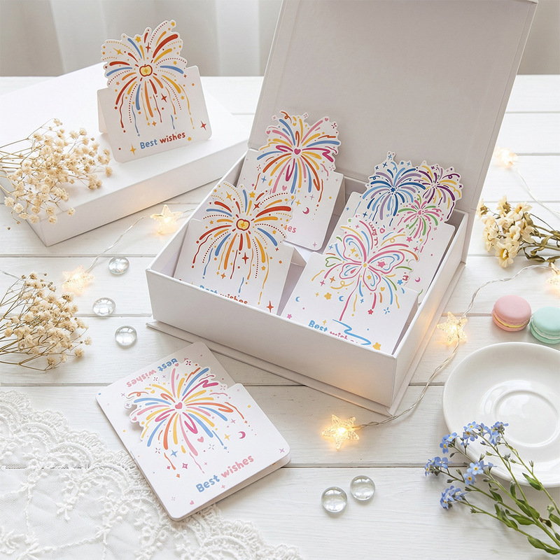 Cross-Border Foreign Trade Popular Colorful Fireworks Greeting Cards, Fresh Hand-Painted Best Wishes Universal Message Cards Wholesale