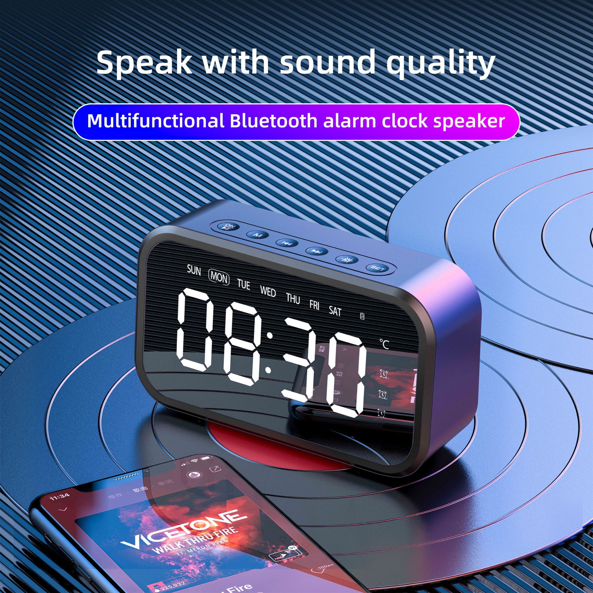 Desktop Alarm Clock Bluetooth Wireless S...