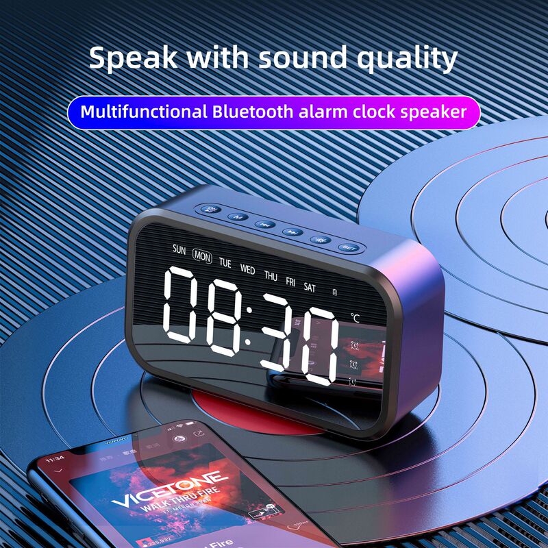 Desktop Alarm Clock Bluetooth Wireless Audio Mini LED Mirror Digital Clock Mobile Phone Speaker Gift Stereo Sound Effect