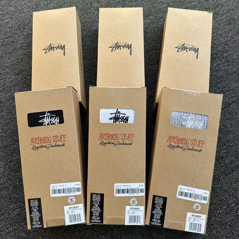 New Stussy Socks Black and White Embroidered Towel Bottom Socks Unisex Mid-Calf Socks Ins Double Needle Trendy Letter Socks