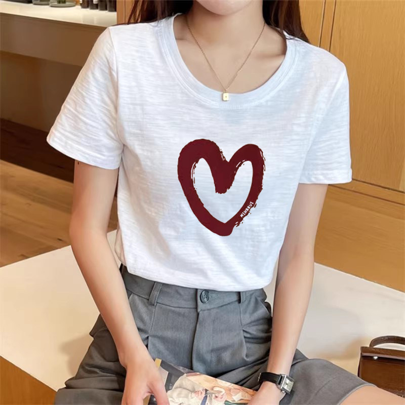 European-style bamboo cotton white short-sleeve t-shirt for women, new summer thin loose versatile design printed top ins European-style bamboo cotton white short-sleeve t-shirt for women, new summer thin loose versatile design printed top ins