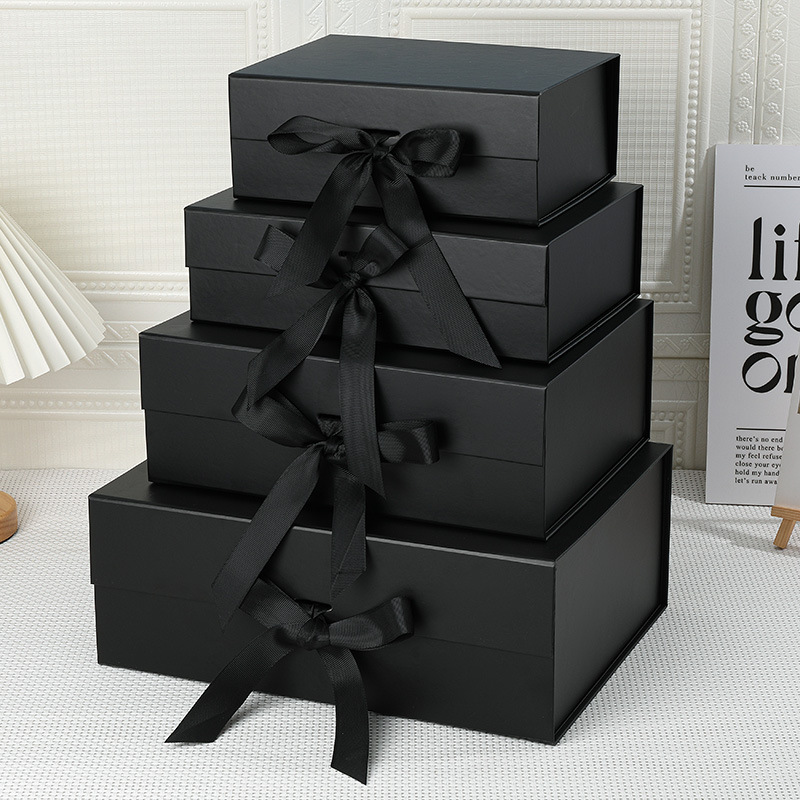 Caja plegable negra de alta calidad, comercio exterior, caja de embalaje plegable de una pieza, caja de regalo de negocios de alta gama, caja de cosméticos