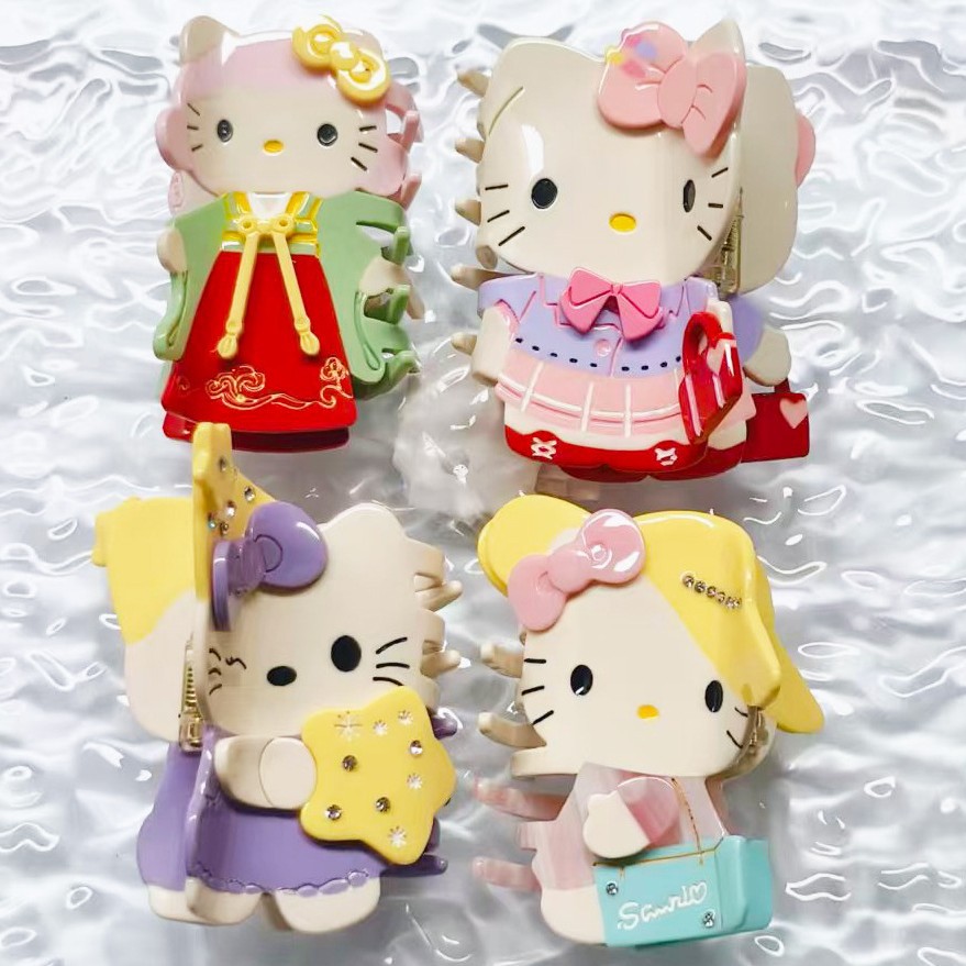 甜美粉色kitty猫醋酸抓夹可爱时尚高颜值鲨鱼夹半扎发抓学生卡通