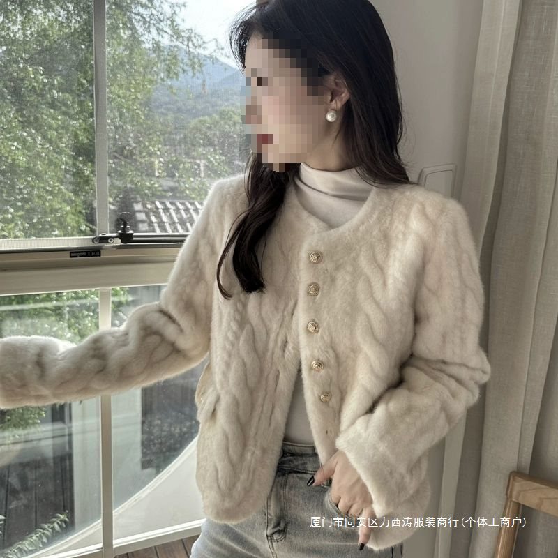 2025冬季新款澜色调小香风皮毛一体水貂绒獭兔毛毛仿皮草短外套女