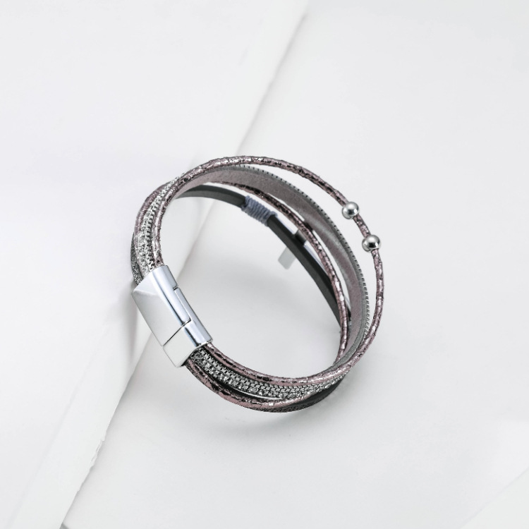 Mode Kreuz Feines Diamant Leder Magnetschnalle Mehrfarbiges Armband display picture 11