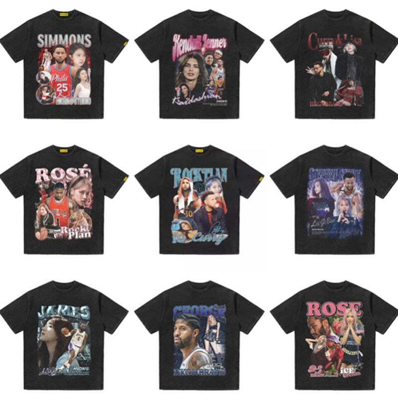 Star short sleeve American retro distressed T-shirt men's curry Paul George Ross loose half sleeve fashion clothing