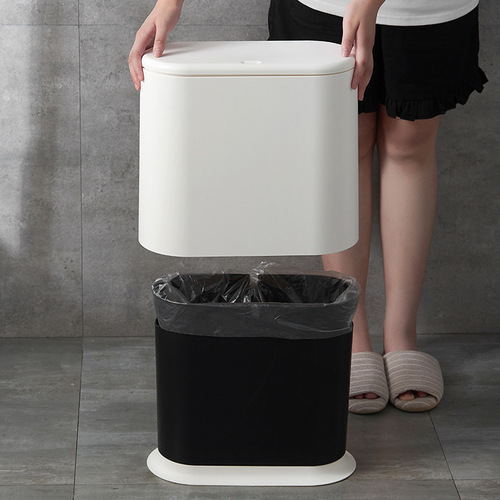 【Happiness Good Things】Squeeze-Open Lid Garbage Can Creative Paper Basket Living Room Bathroom Toilet Corner Trash Can