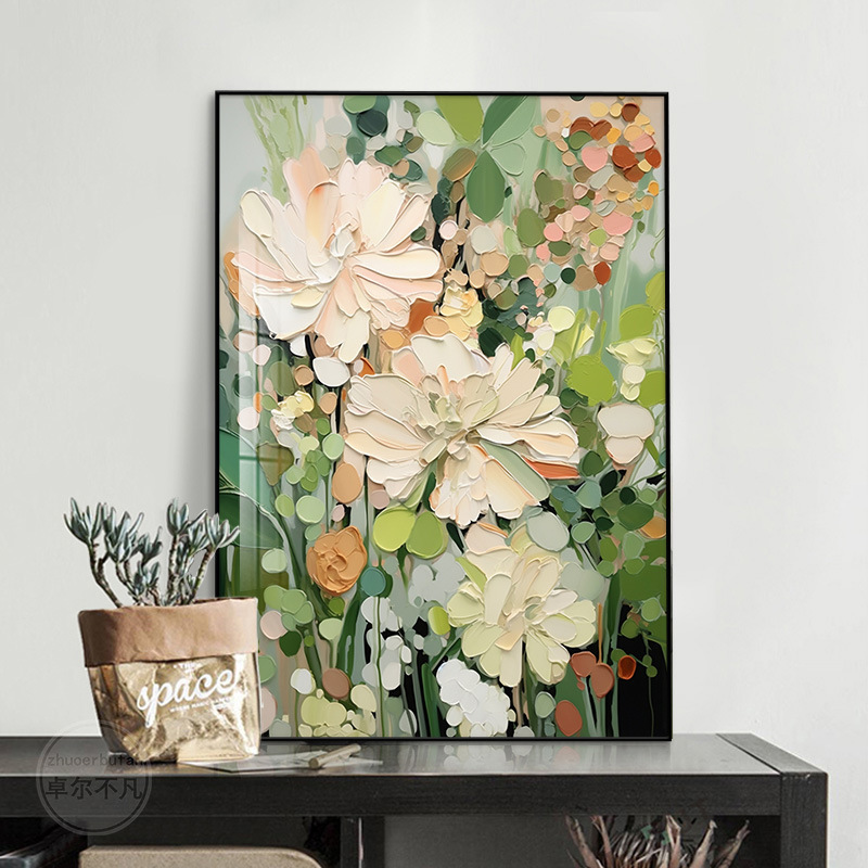 Dafen Oil Painting Village floor painting green fresh abstract painting Nordic ins style living room sofa background wall decorative painting