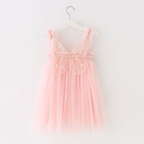 Cross-border children's dress with net lace, spaghetti straps, birthday dress, puffed skirt, 3D angel wings, fairy style dress