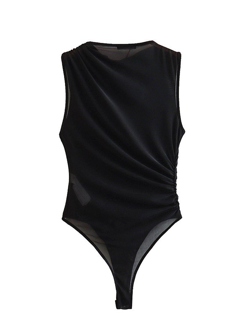 AliExpress comercio exterior 2024 primavera y verano nueva ropa de mujer estilo europeo y americano plisado decoración slim-fit sexy mono de red de seda