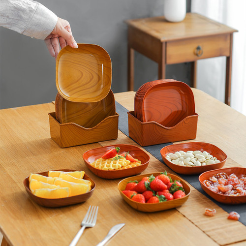 Household dining table spit bone plate wood grain square snack plate dry fruit tray dessert cake new year's plate plate