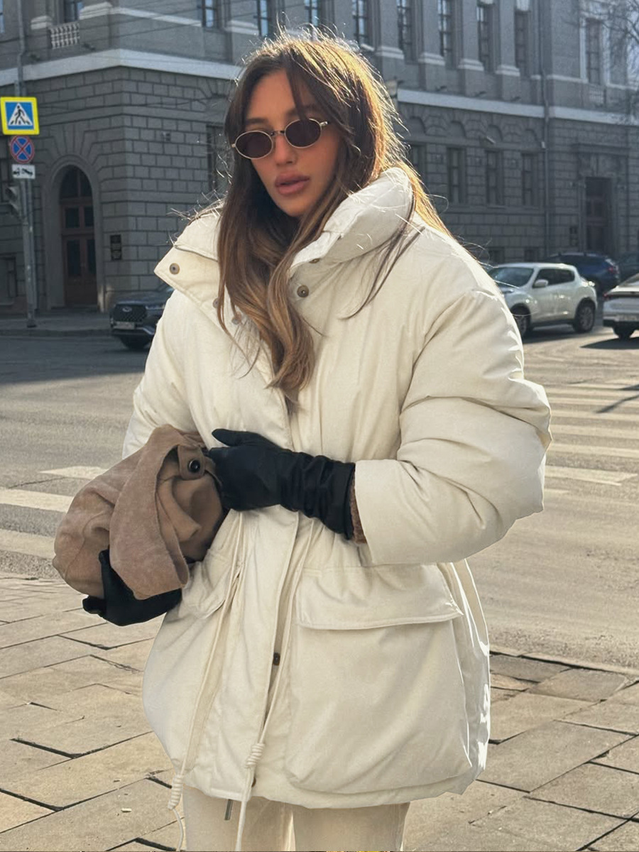 Transfronteriza abrigo de algodón caliente y delgado Europa y los Estados Unidos 2025 invierno nuevo tipo de chaqueta de algodón de cintura de cordón de invierno ropa de algodón de moda mujer