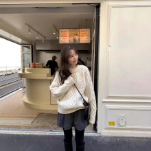 现货 ounce麻花毛衣韩国东大门女装圆领高级感复古纯色韩系针织衫