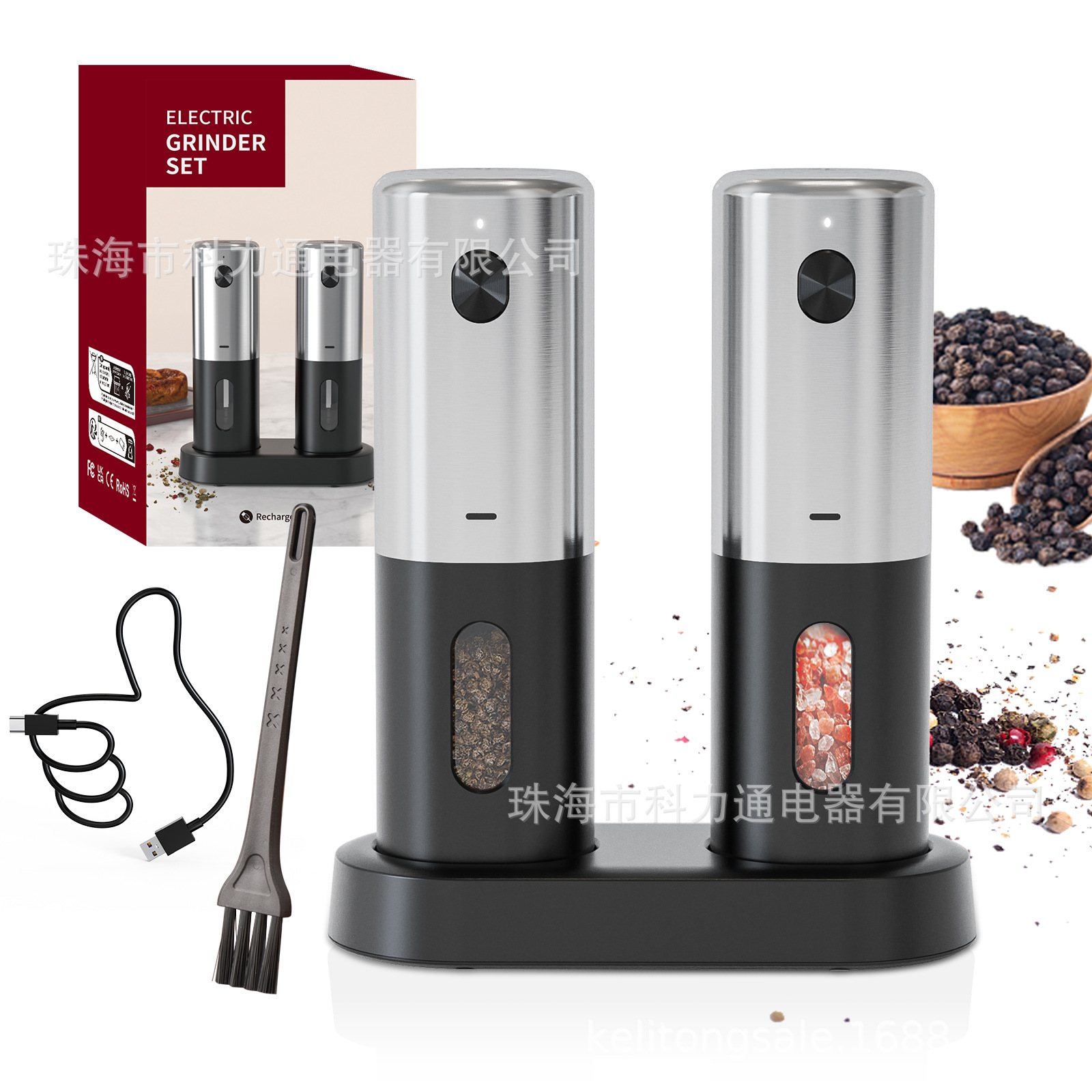 ODM personalizado Amazon Venta caliente amoladora ajustable de gama alta Molinillo de pimienta automático recargable Molinillo eléctrico