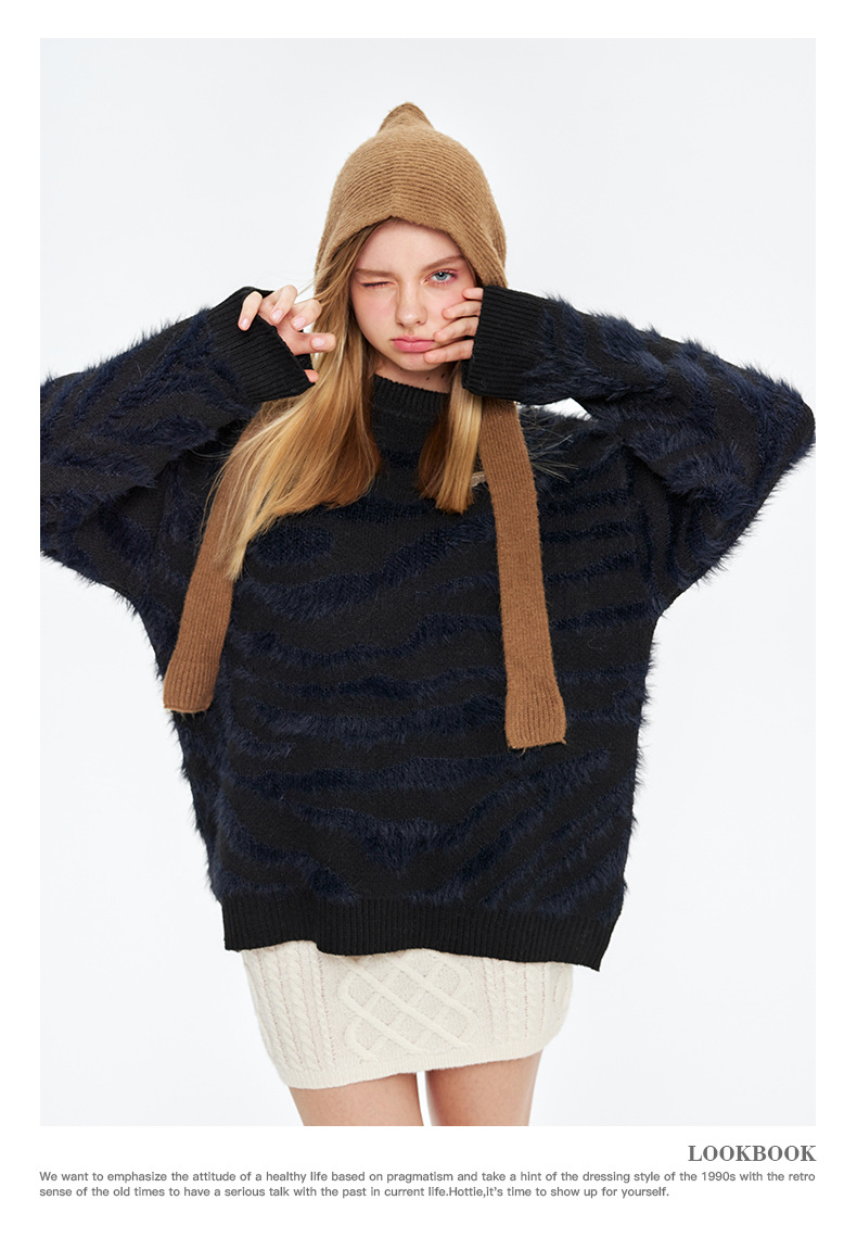 Women's Round Neck Loose Knit Sweater Casual Long Sleeve Pullover_voghion.com