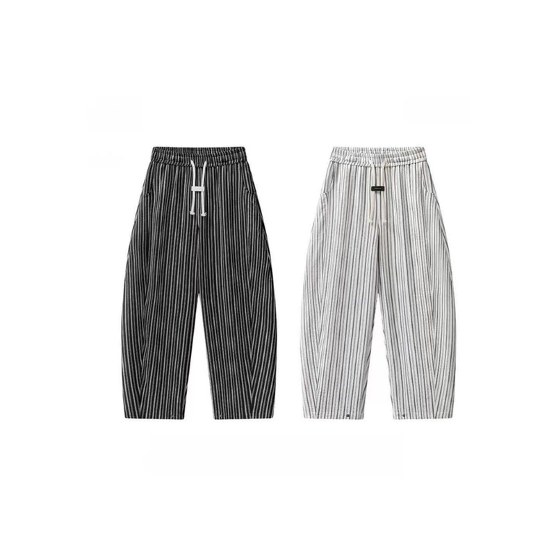 Summer Vertical Striped Knit Casual Pants for Men, Fashionable Versatile Loose Straight Wide-Leg Pants, 2026 New Model, Black