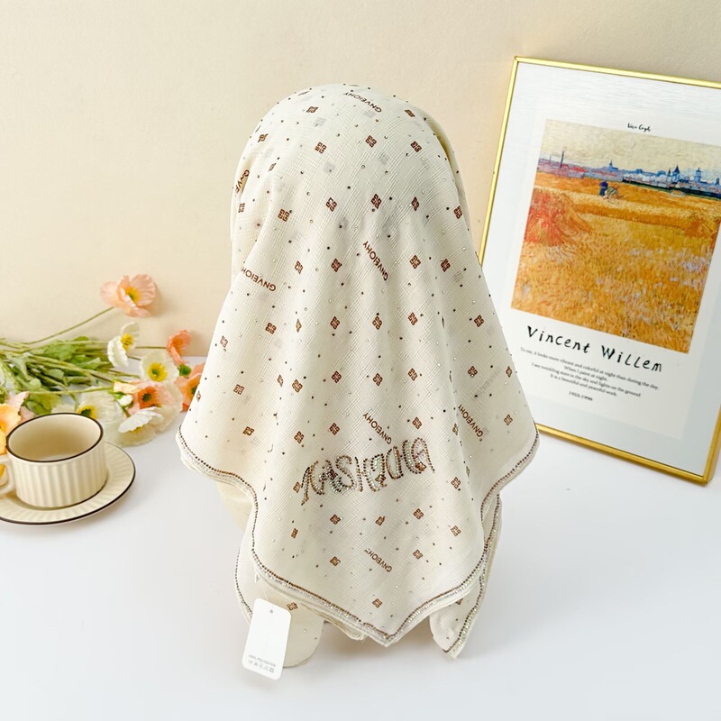 Cross-Border Wholesale Fashion 90cm Rhinestone Square Scarf, Breathable Sunshade Headscarf, Elegant and High-End Design, Factory Ready Stock