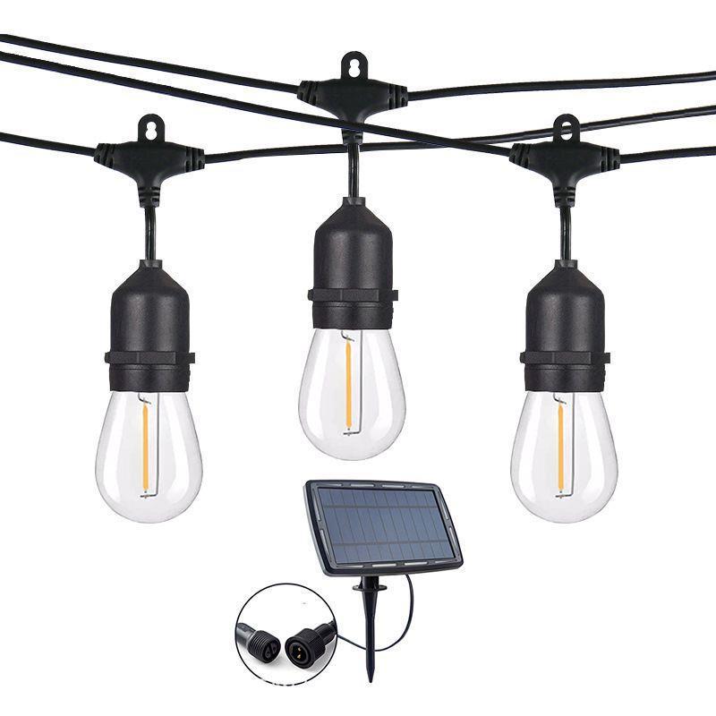 批发 欧标低压S14太阳能暖白光灯串 美式E27户外庭院流星雨灯串线