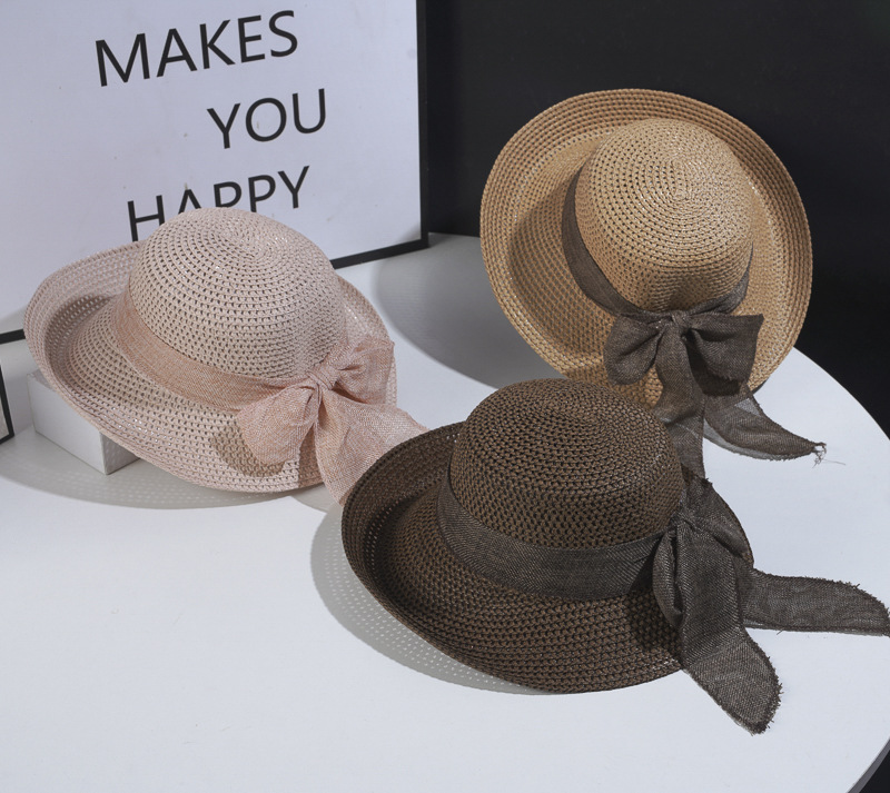 Women's Vintage Style Bow Knot Hollow Out Crimping Straw Hat display picture 1