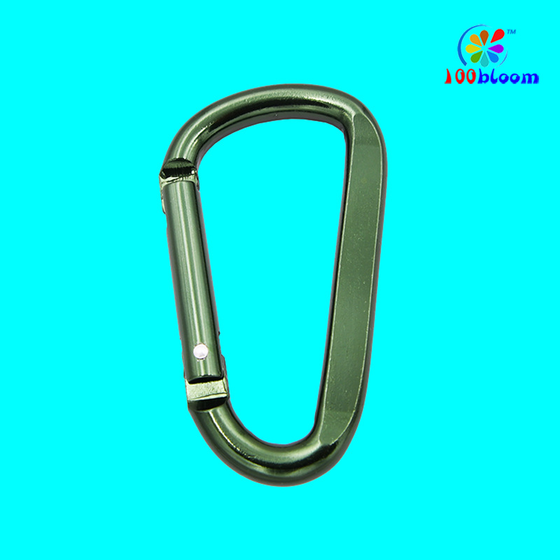 厂家批发8厘米D型压扁军绿色登山扣户外弹簧钩 服饰箱包挂钩