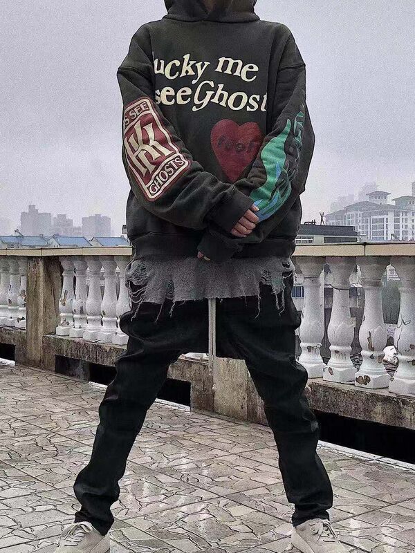 Cross-Border Trendy Brand Bieber Heart Graffiti Printed Sweatshirt European and American Loose Youth Casual Couple Sportswear Trendy