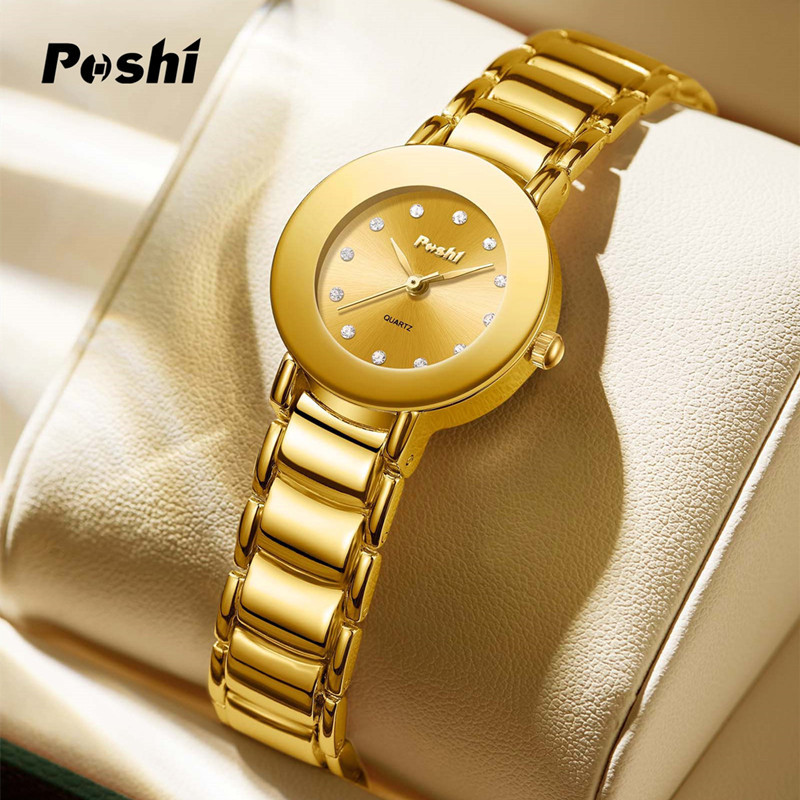 2024 nuevo reloj de cuarzo de acero dorado femenino POSHI TikTok popular moda mujer reloj impermeable reloj