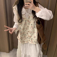 早秋装搭配一整套小个子穿搭碎花马甲衬衫半身裙子两件套装女秋季