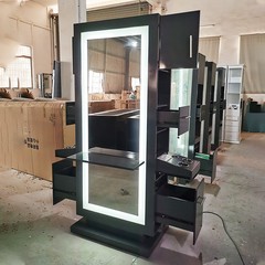 メーカー対外貿易理髪店鏡台盤一体デスクトップ両面美髪鏡ヘアサロン専用化粧ledライト付き