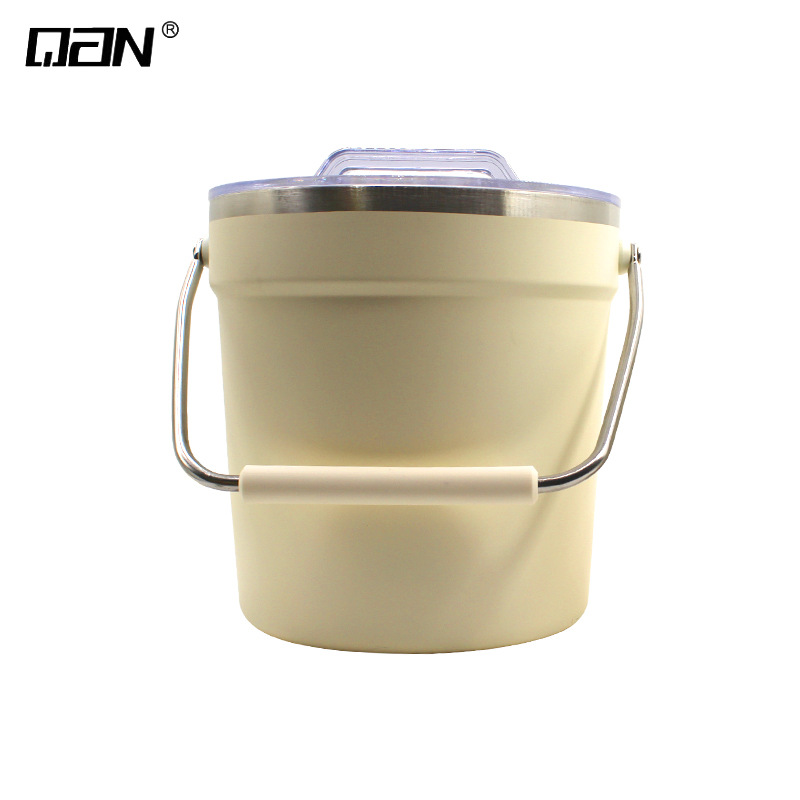Cubo de hielo QAN de acero inoxidable con doble capa aislante para champán, cerveza comercial, con tapa y asa, de gran capacidad.