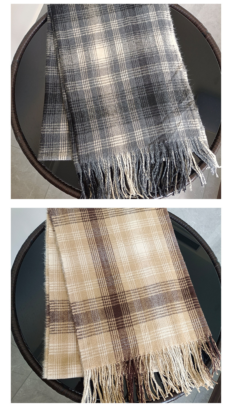 Unisex Small plaid simple tassel scarf bib women's winter warm shawl_voghion.com